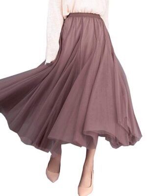 Birthday Party Preppy Solid Tulle Midi Skirt - Image 9