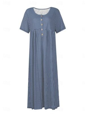 Blue Floral Print V Neck Short Sleeve Midi A-Line Dress - Image 7