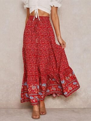 Bohemia A Line Floral High Waist Maxi Skirt - Image 1