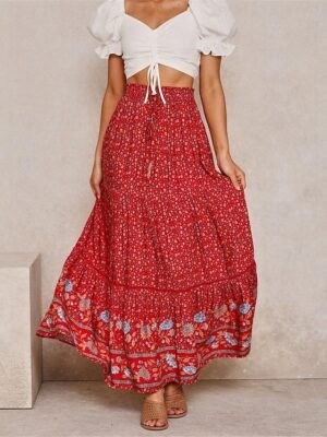 Bohemia A Line Floral High Waist Maxi Skirt - Image 2