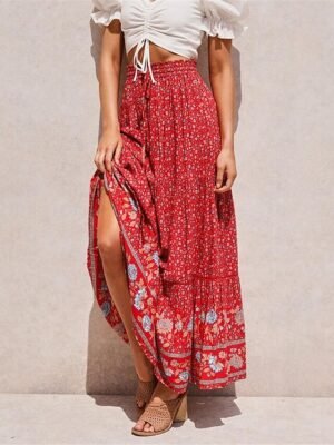 Bohemia A Line Floral High Waist Maxi Skirt - Image 3