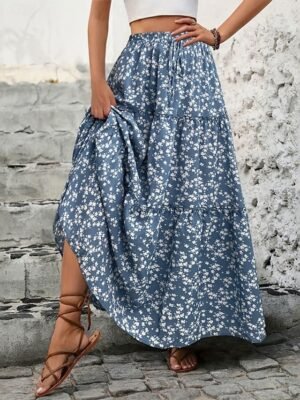 Bohemia A Line Floral Print High Waist Maxi Skirt - Image 1