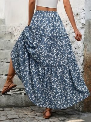 Bohemia A Line Floral Print High Waist Maxi Skirt - Image 2