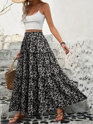 Bohemia A Line Floral Print High Waist Maxi Skirt - Image 6