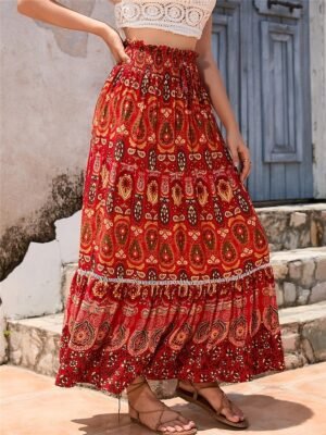 Bohemia Maxi High Waist Pleated Floral Swing Skirt - Image 10