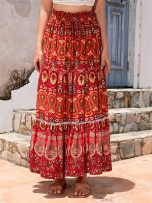 Bohemia Maxi High Waist Pleated Floral Swing Skirt - Image 14