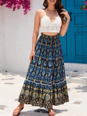 Bohemia Maxi High Waist Pleated Floral Swing Skirt - Image 17
