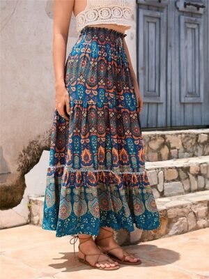 Bohemia Maxi High Waist Pleated Floral Swing Skirt - Image 5
