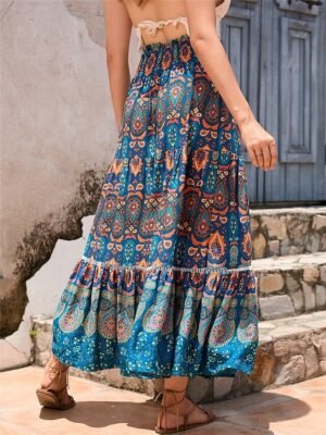 Bohemia Maxi High Waist Pleated Floral Swing Skirt - Image 6