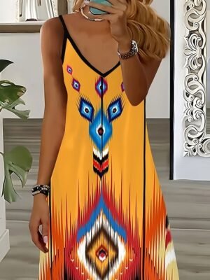 Bohemia Regular Fit Geometric V Neck Sleeveless Maxi Dress - Image 3