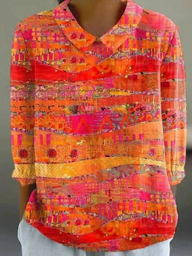 Bohemia Regular Print Shirt Collar Long Sleeve Tops - Image 1