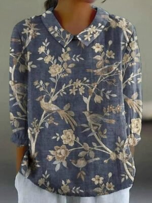 Bohemia Regular Print Shirt Collar Long Sleeve Tops - Image 2