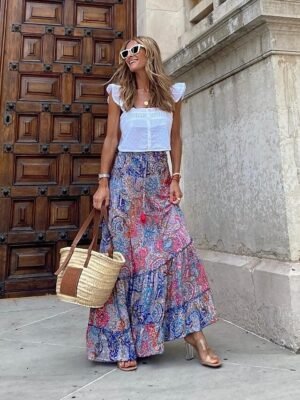 Bohemian A Line Floral Graphic Long Skirt - Image 4