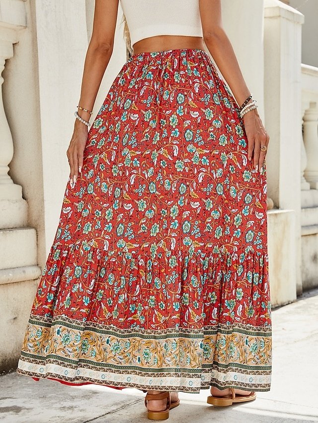 Bohemian A-Line Floral High Waist Maxi Skirt - Image 2