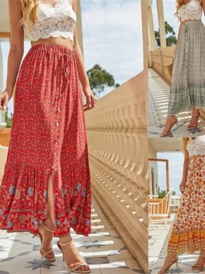 Bohemian A-Line Floral High Waist Maxi Skirt - Image 3