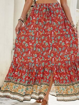 Bohemian A-Line Floral High Waist Maxi Skirt - Image 3