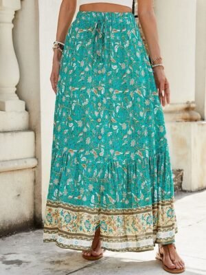 Bohemian A-Line Floral High Waist Maxi Skirt - Image 4