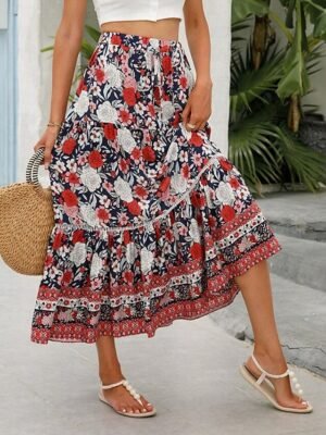 Bohemian A Line Floral High Waist Maxi Skirt - Image 5
