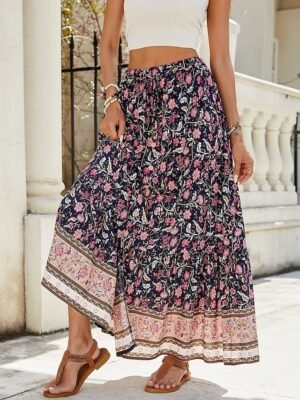 Bohemian A-Line Floral High Waist Maxi Skirt - Image 6