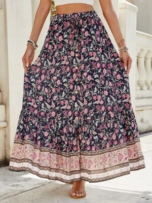 Bohemian A-Line Floral High Waist Maxi Skirt - Image 7