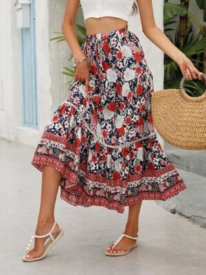 Bohemian A Line Floral High Waist Maxi Skirt - Image 7