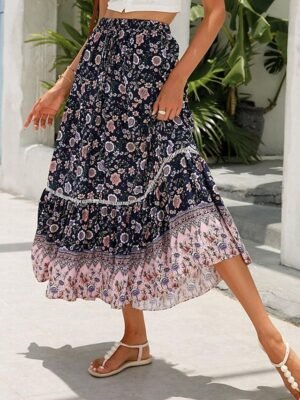 Bohemian A Line Floral High Waist Maxi Skirt - Image 8