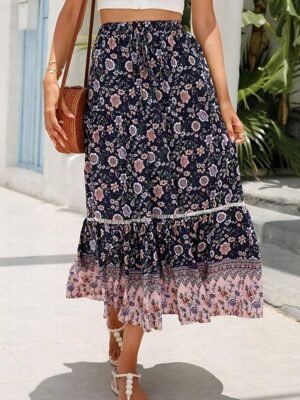 Bohemian A Line Floral High Waist Maxi Skirt - Image 9