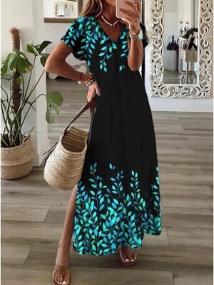 Bohemian A-Line Paisley V Neck Long Sleeve Maxi Dress - Image 4