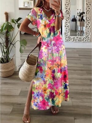Bohemian A-Line Paisley V Neck Long Sleeve Maxi Dress - Image 6