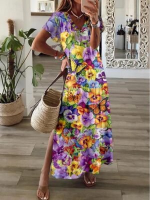 Bohemian A-Line Paisley V Neck Long Sleeve Maxi Dress - Image 7