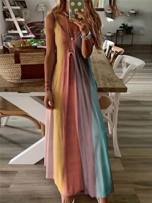 Bohemian Flowy Gradient Scoop Neck Sleeveless Maxi Dress - Image 1