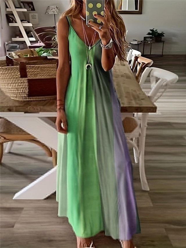 Bohemian Flowy Gradient Scoop Neck Sleeveless Maxi Dress - Image 2