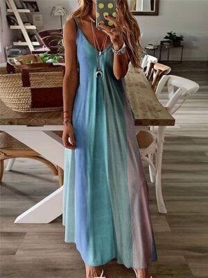 Bohemian Flowy Gradient Scoop Neck Sleeveless Maxi Dress - Image 3