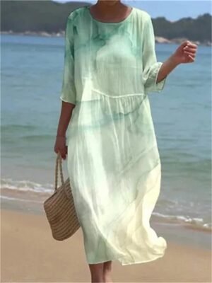 Bohemian Graphic Print Crew Neck Short Sleeve Midi Sundress - Image 2