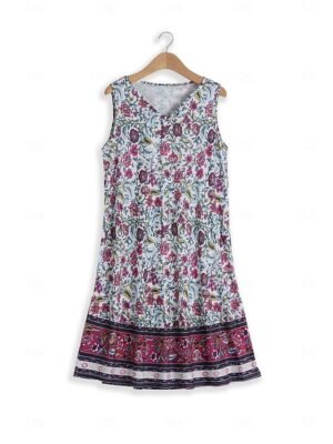 Bohemian Loose Ditsy Floral V Neck Sleeveless Midi Dress - Image 5