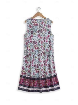 Bohemian Loose Ditsy Floral V Neck Sleeveless Midi Dress - Image 6