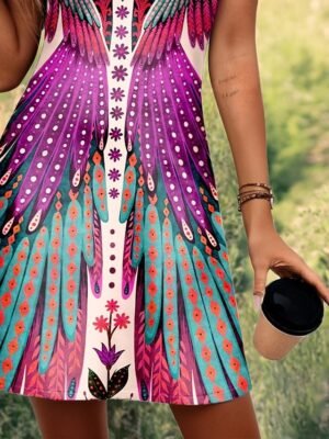 Bohemian Loose Floral U Neck Sleeveless Mini Dress - Image 7