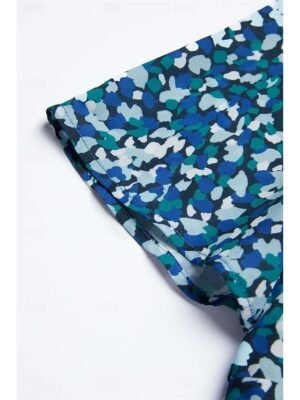 Bohemian Loose Floral V Neck Short Sleeve Mid-Length Dress - Image 10