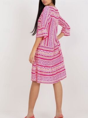 Bohemian Loose Floral V Neck Short Sleeve Mid-Length Dress - Image 20