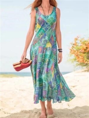 Bohemian Loose Floral V Neck Sleeveless Maxi Dress - Image 2