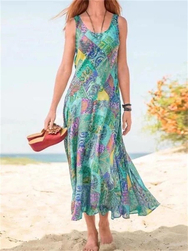 Bohemian Loose Floral V Neck Sleeveless Maxi Dress - Image 2