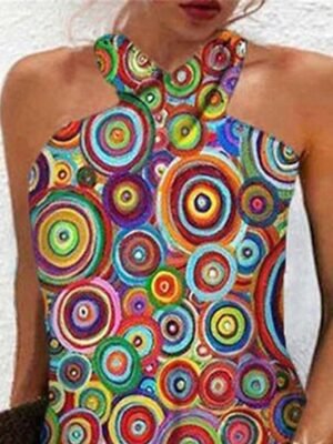 Bohemian Loose Geometric Halter Sleeveless Mini Dress - Image 2