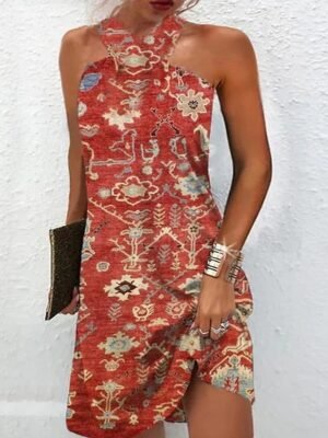 Bohemian Loose Geometric Halter Sleeveless Mini Dress - Image 5