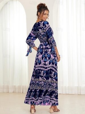 Bohemian Maxi Floral V Neck Long Sleeve Dress - Image 20