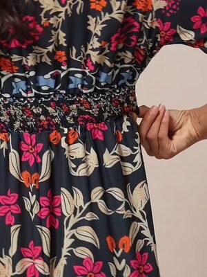 Bohemian Maxi Floral V Neck Long Sleeve Dress - Image 3