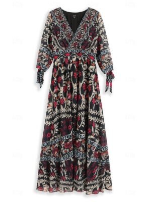 Bohemian Maxi Floral V Neck Long Sleeve Dress - Image 8