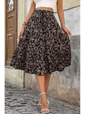 Bohemian Mid Rise Floral Print Midi Skirt - Image 1
