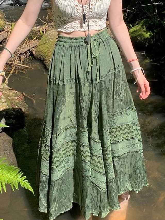 Bohemian Mid Rise Floral Print Midi Skirt - Image 1