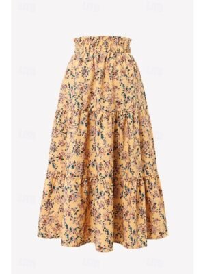 Bohemian Mid Rise Floral Print Midi Skirt - Image 10