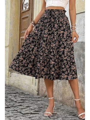 Bohemian Mid Rise Floral Print Midi Skirt - Image 2